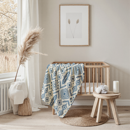 Vintage Blue Aztec Plush Velveteen Throw Blanket