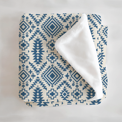 Vintage Blue Aztec Plush Velveteen Throw Blanket